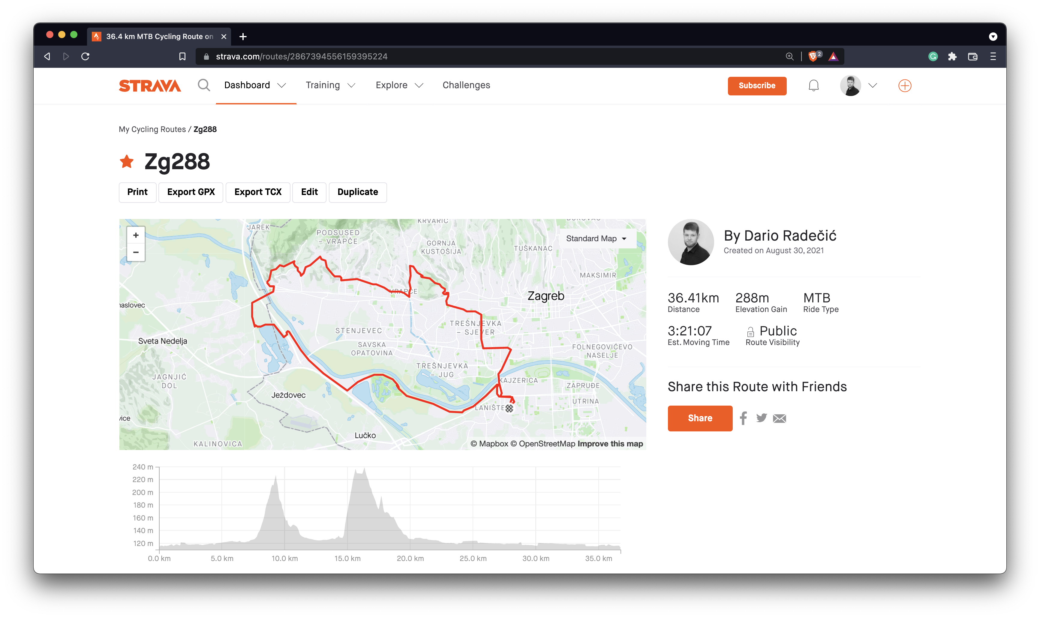 Image 1 — A roundtrip Strava route in Zagreb, Croatia (image by author)