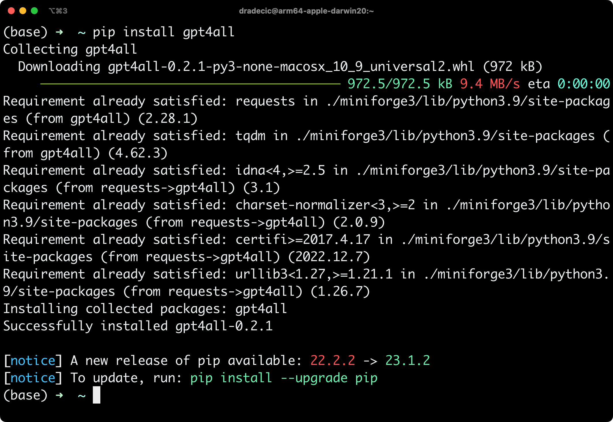 Image 1 - Installing GPT4All Python library (image by author)