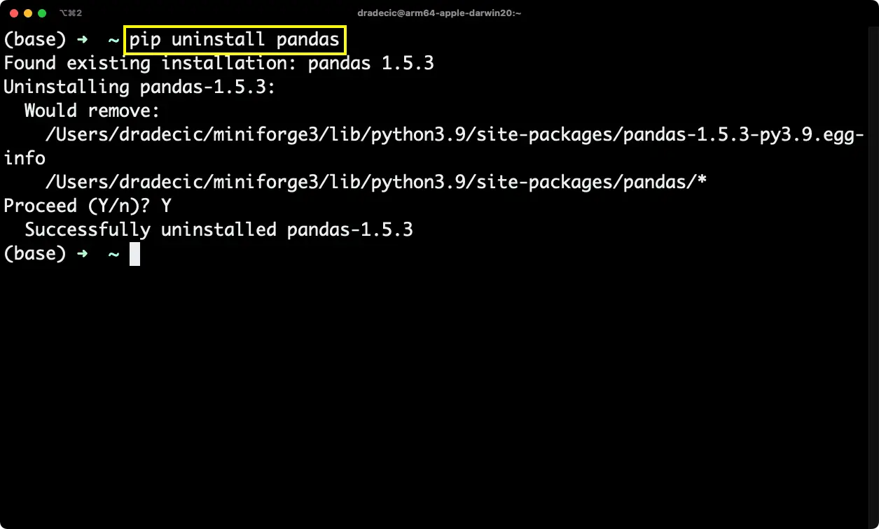 Image 3 - Uninstalling a Python package with pip (image by author)