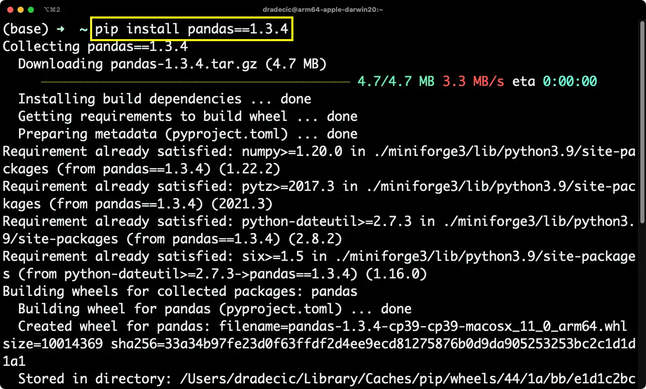 Image 4 - Installing a specific version of a Python package with Pip (image by author)