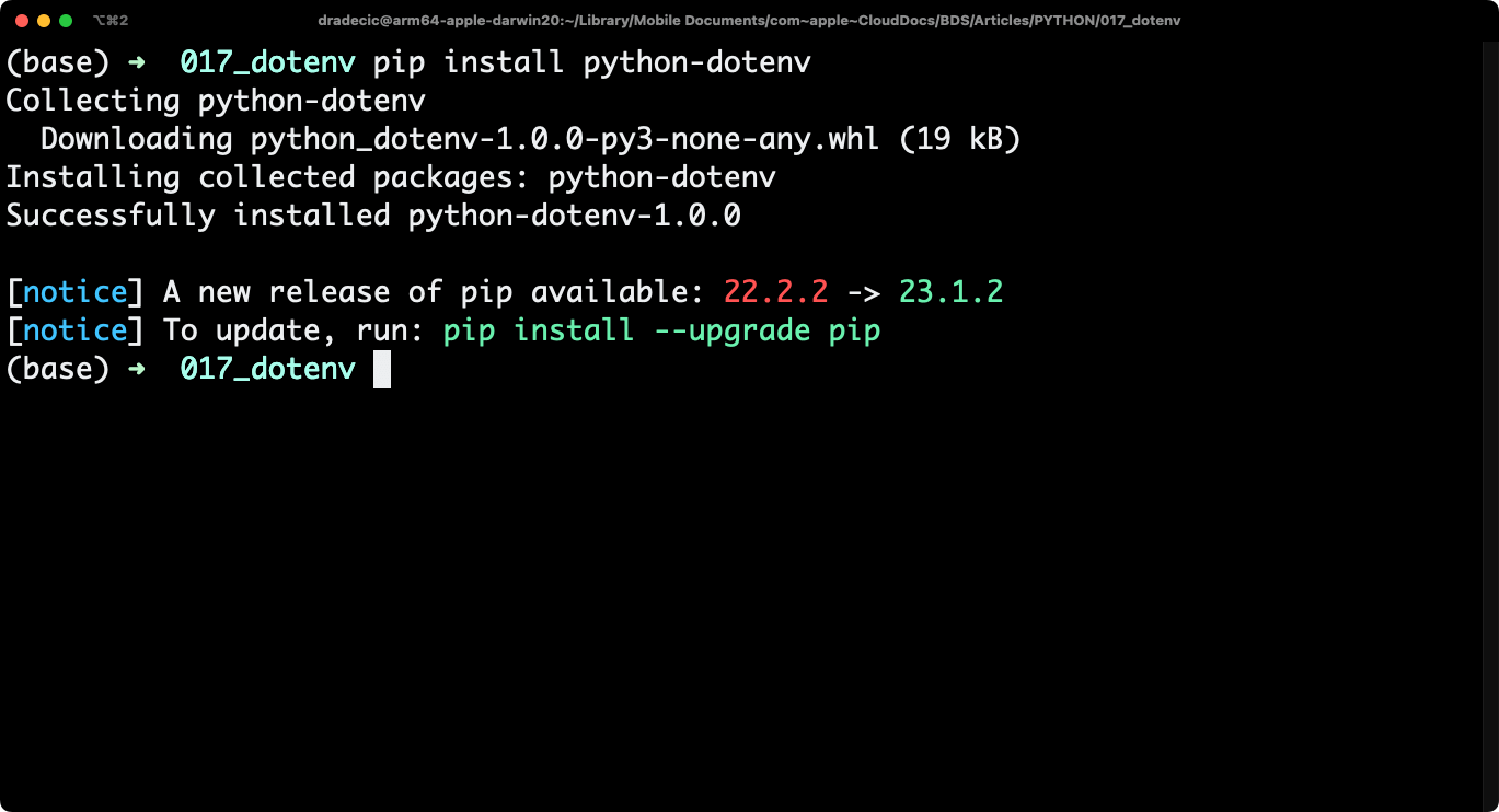 Image 1 - Installing Python Dotenv (Image by author)