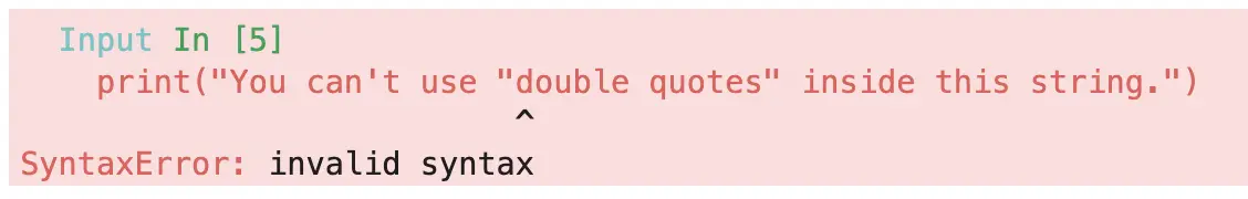 Image 7 - Syntax error when using double quotes inside a double quote string (image by author)