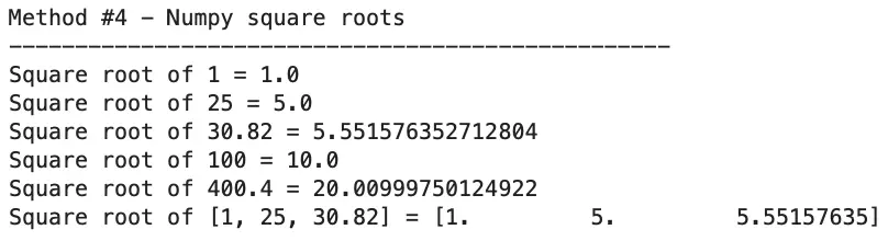 Image 7 - Square roots in Numpy (image by author)