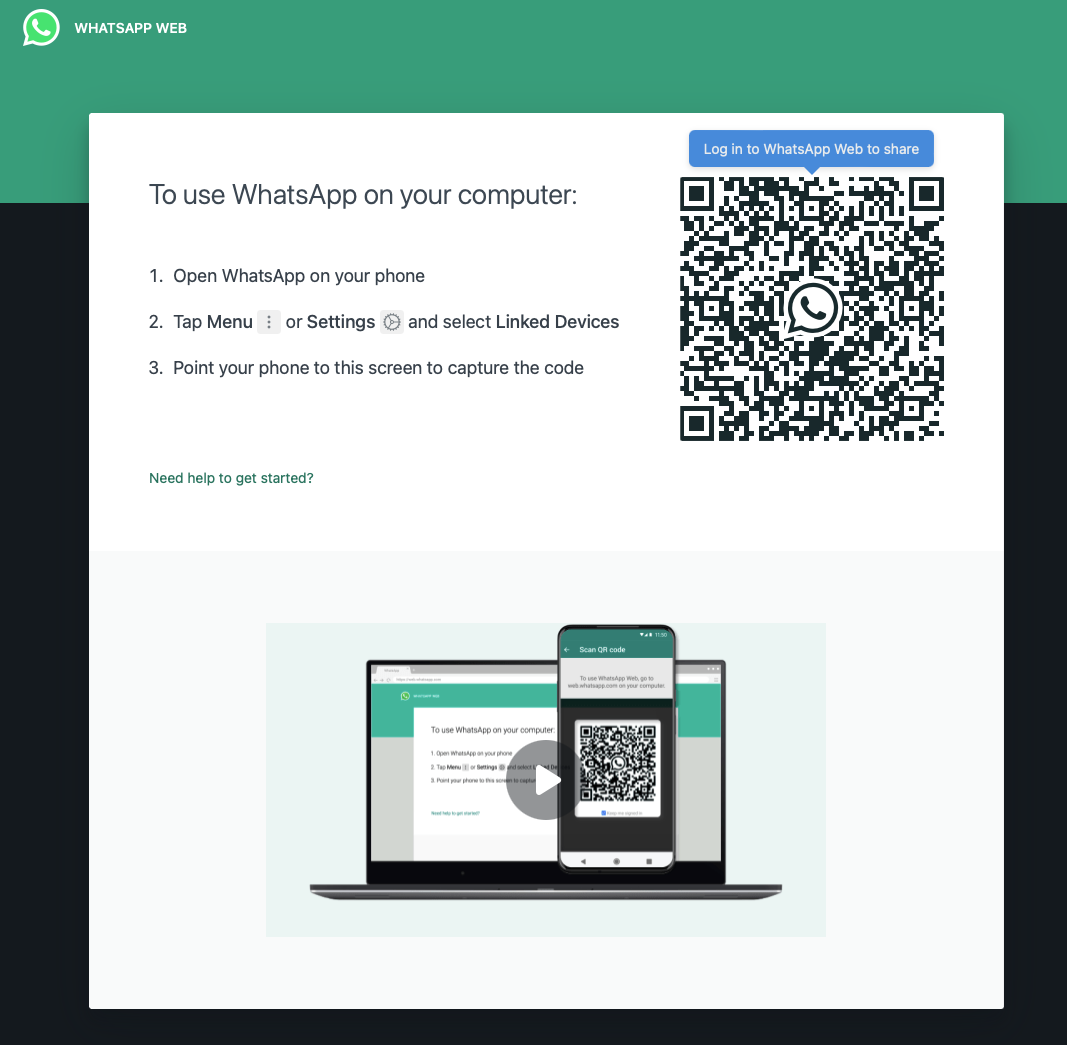 Image 1 - Whatsapp Web login prompt (image by author)